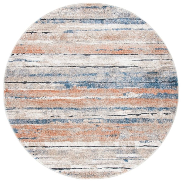 SAFAVIEH Coppertone 7 ft. x 7 ft. Ivory/Navy Rustic Striped Round Area Rug