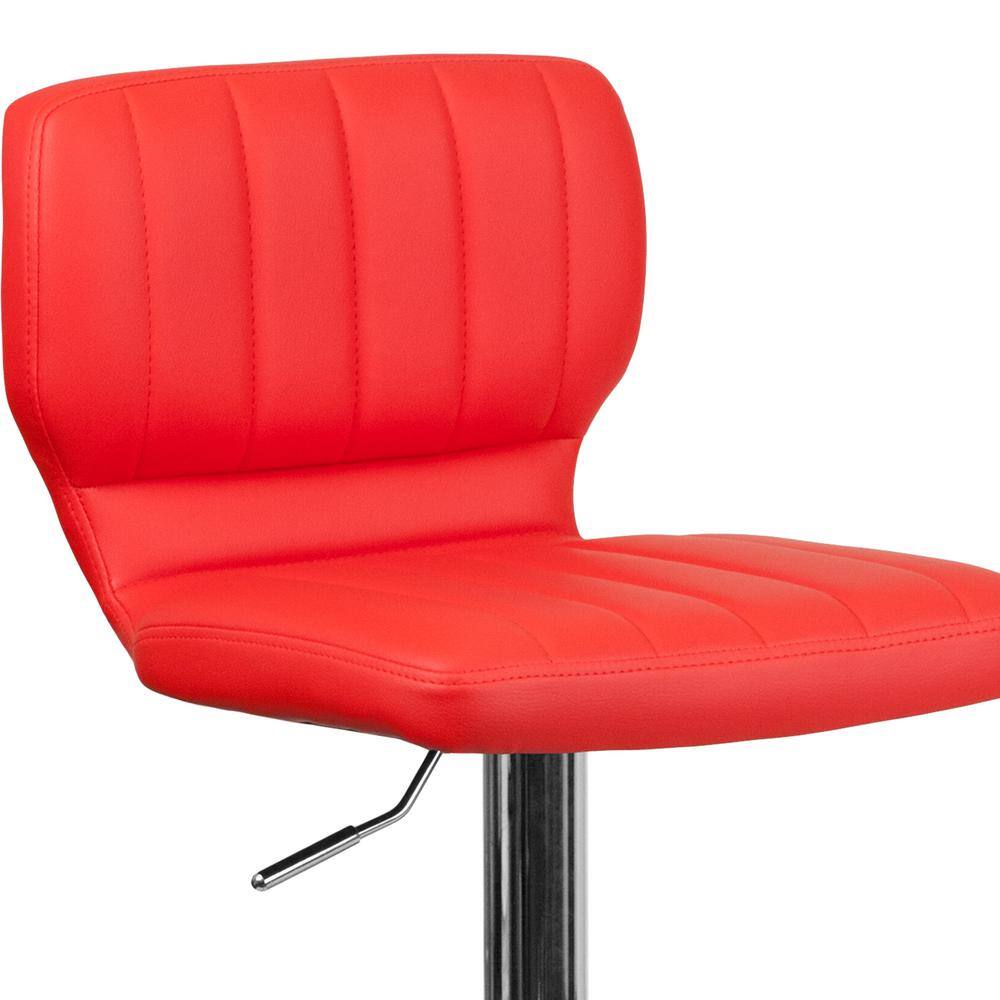 Posh Red Vinyl Adjustable Swivel Bar Stool with Chrome Base