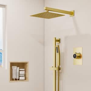 Single Handle 2-Spray Wall Mount 10 in. Square Shower Head Shower Faucet with High Pressure in. Brushed Gold