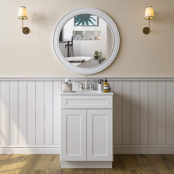 HOMEIBRO Shaker White Plywood Ready to Assemble Floor Vanity Sink Base Kitchen Cabinet (24 in. x 34.5 in. x 21 in.)