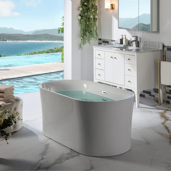 Cognac 59 in. Acrylic FlatBottom Double Ended Bathtub with Polished Chrome Overflow and Drain Included in White