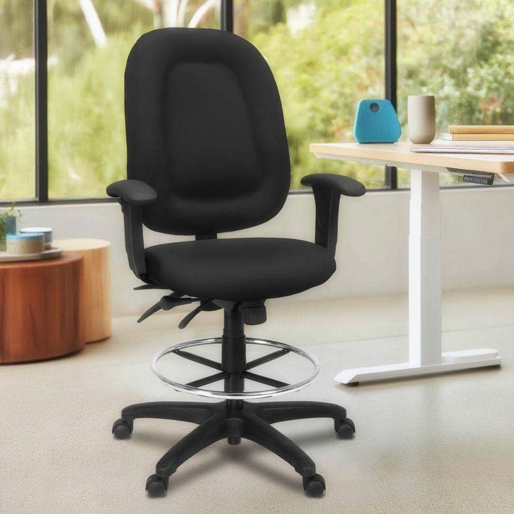 Comfort Series Fabric High Back Multifunctional Computer Task Chair in Black with Adjustable Arms and Drafting Kit