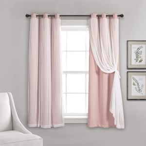 Grommet 38 in. W x 45 in. L Sheer Panels With Insulated Blackout in Lining Pink Set
