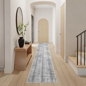 Modern Abstract Grey White 2 ft. x 12 ft. Abstract Contemporary Runner Area Rug