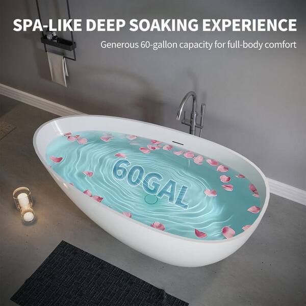 LIVACA 59.06 in. x 30.71 in. Soaking Solid Surface Freestanding