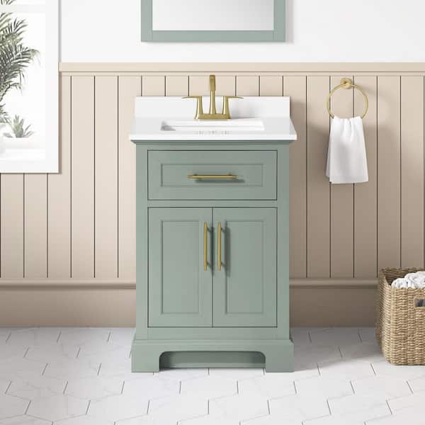Doveton 24 in. Single Sink Sage Green Bath Vanity with White Engineered Stone Top (Assembled)
