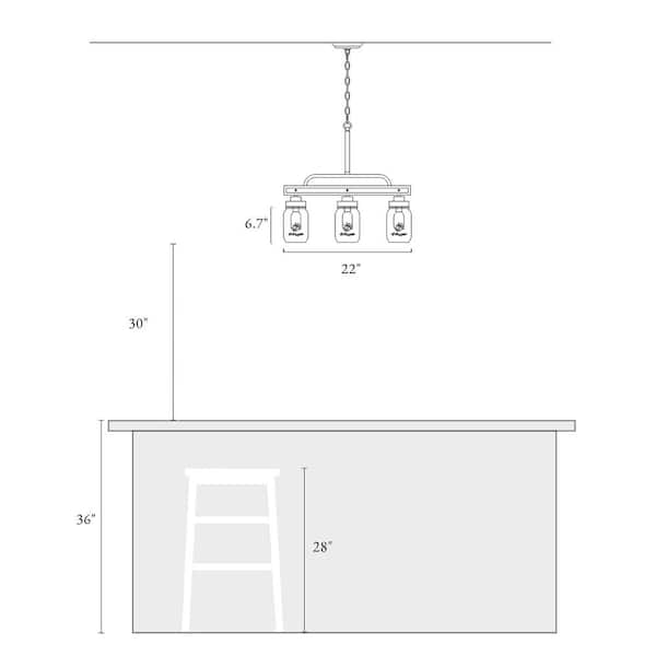 LNC A03511 Araphi 3-Light Modern Farmhouse Chandelier Black Rustic Linear Mason Jar Island Chandelier with Faux Wood Accents