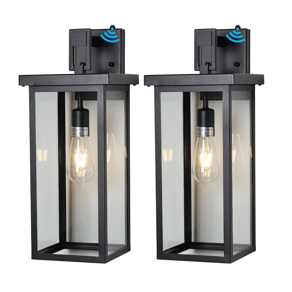 19.7 in. Black Dusk to Dawn Outdoor Hardwired Wall Lantern Sconce with Clear Glass Shade and No Bulbs Included (2 Pack) price history on PriceWatchPro