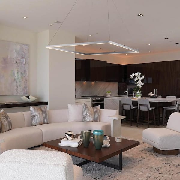 Atria Square 39 in. 62-Watt Silver ETL Certified Integrated LED Chandelier Hanging Pendant Light Height Adjustable
