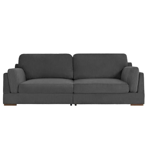 Uixe 90 in. Square Arm Corduroy Fabric Rectangle Upholstered 2-Seater Sofa in Gray with Wood Frame