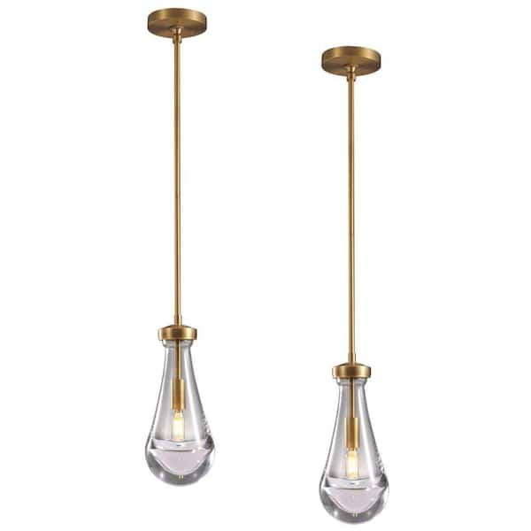 49 in. H 1 Light Dimmable Raindrop Brass Kitchen Island Pendant Light, Teardrop Glass Pendant Light Living Room(2-Piece)