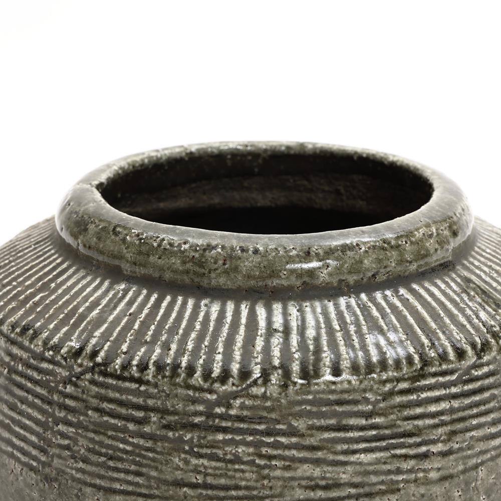 Rustic Brown and Gray Ceramic Round Vase, 8.1-Inch Tall