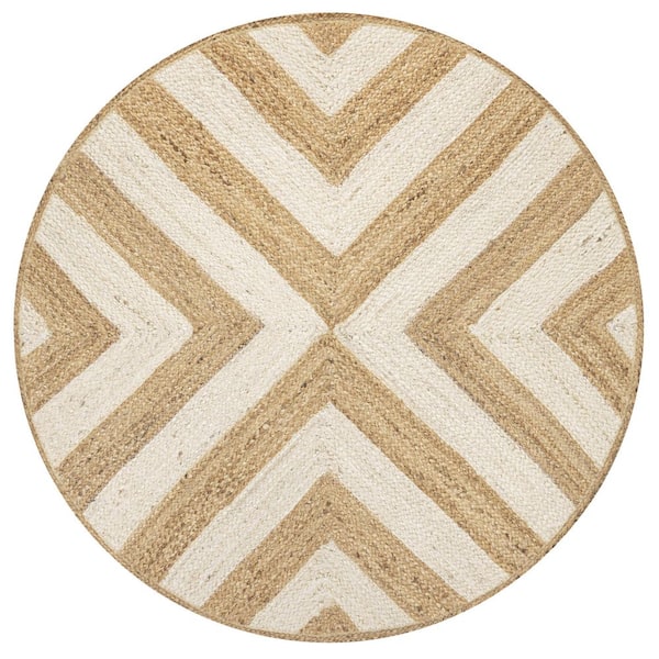 Piper Two-Tone Chevron Round Jute Cream/Natural 4 ft. Round Area Rug