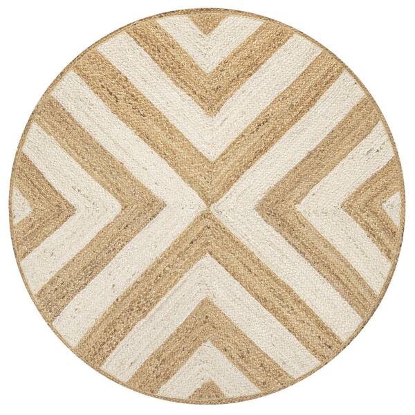 Piper Two-Tone Chevron Round Jute Cream/Natural 5 ft. Round Area Rug