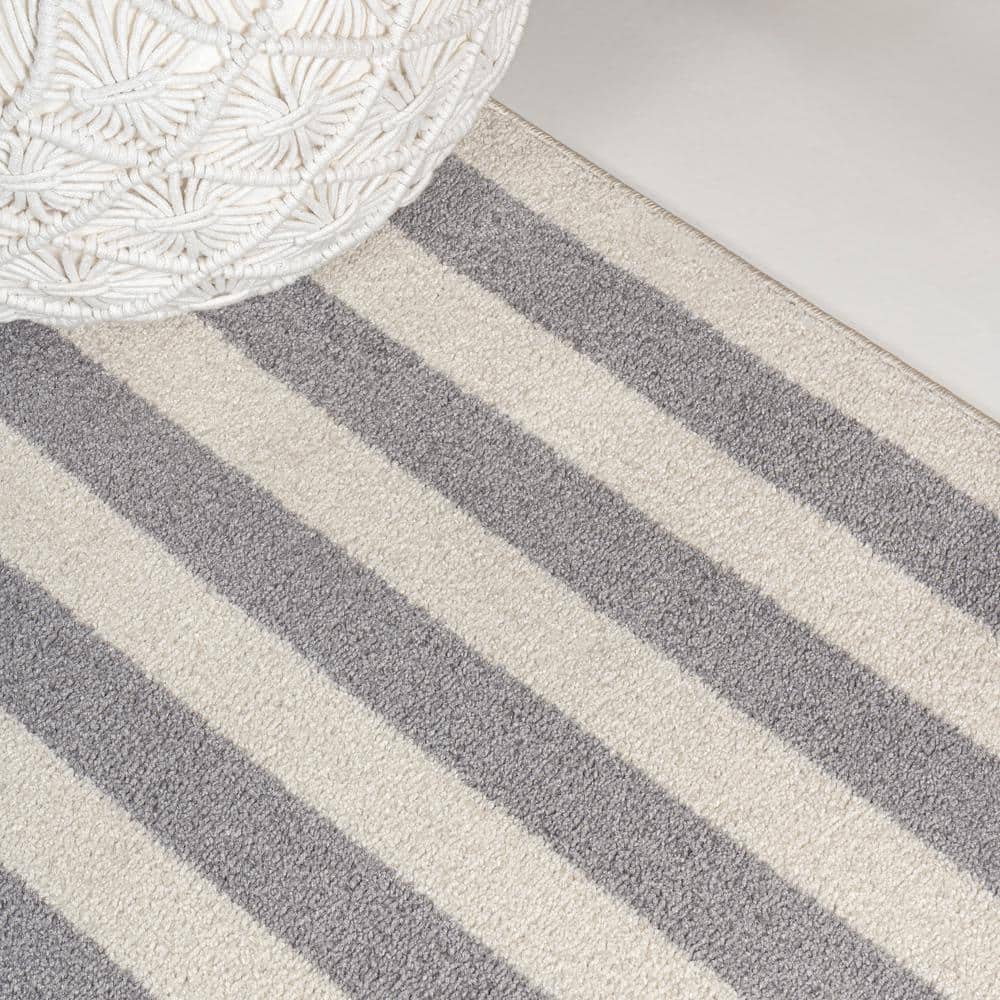 Bandol Gray and Ivory Synthetic Stripe 5 x 8 Area Rug