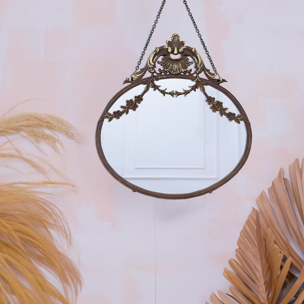 Oval Full Length Bronze and Wood Wall Mirror
