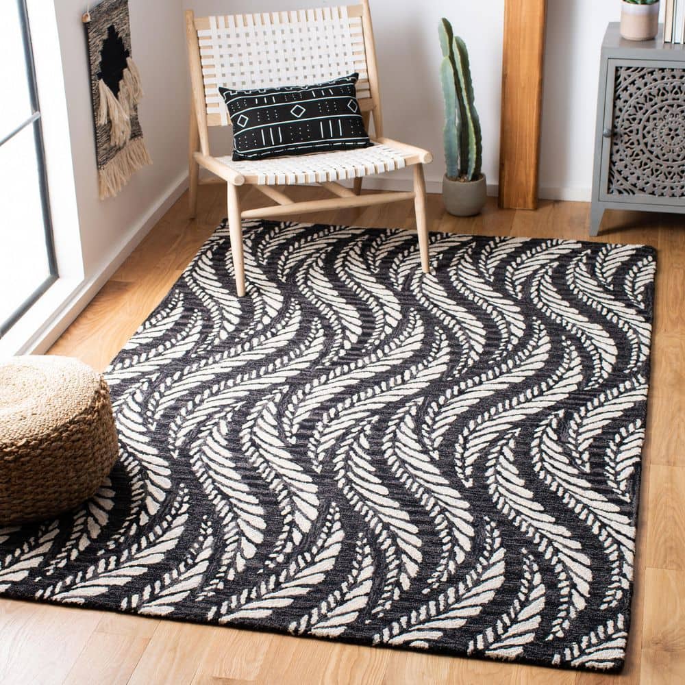 Micro-Loop 5 ft. x 8 ft. Charcoal/Ivory Swirl Leaves Area Rug price history on PriceWatchPro