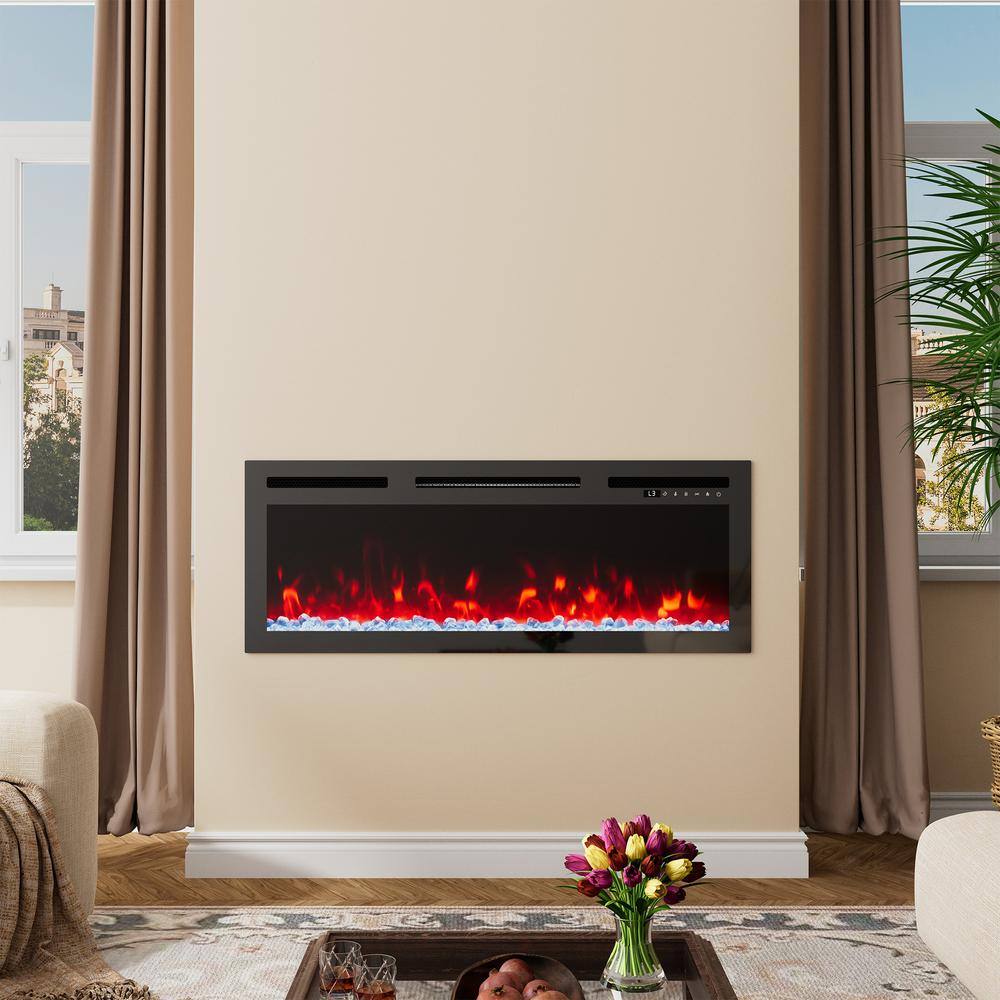 36" Black Glass Wall-Mount Electric Fireplace with Remote Control