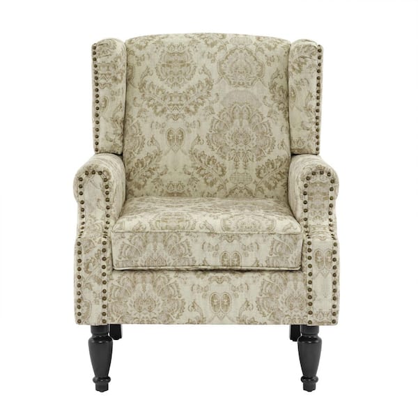 Uixe Retro White Floral Pattern Linen Nailhead Trim Upholstered