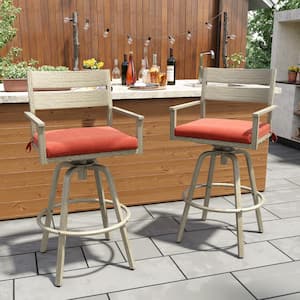 Aluminum Outdoor Bar Stool Wood Patterned Frame with Sunbrella Red Cushion (2-Pack)