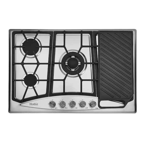 LuxeChef 30 in. 5-Burners Recessed Gas Cooktop in Stainless Steel with NG/LPG Fuel Built-in Gas Stove Top and Baking Pan