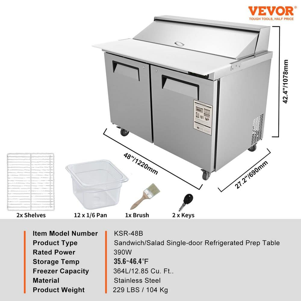 48'' Stainless Steel Double-Door Sandwich Prep Refrigerator