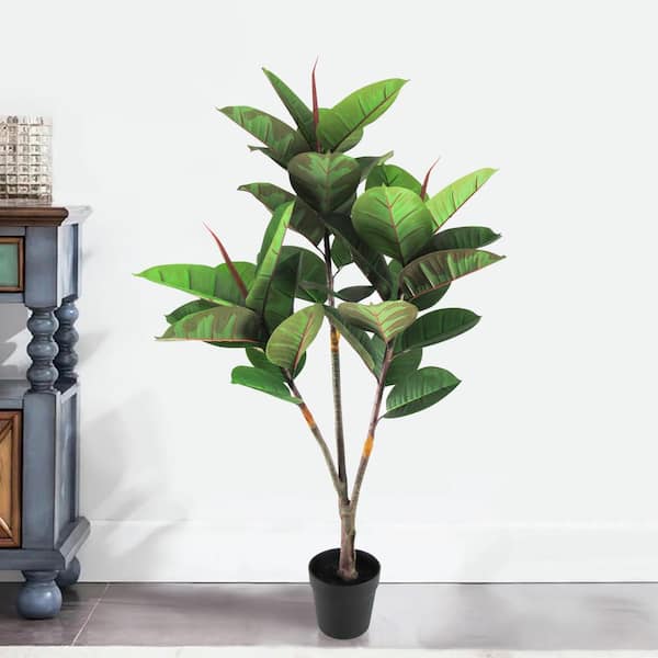 LIVING LUXURY 4 ft. Real Touch Artificial Rubber Plant Fig Tree in Pot