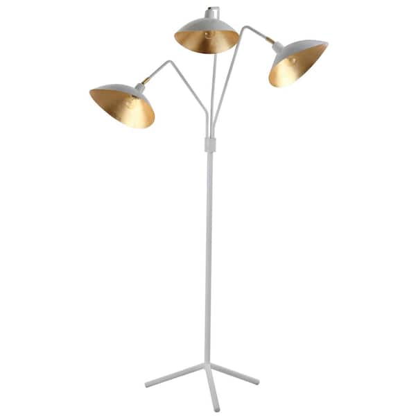SAFAVIEH Iris 69.5 in. White Floor Lamp with Gold Accent Interior Shade
