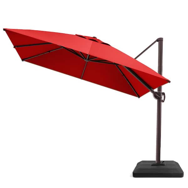 Outdoor 11.5 ft. Square Heavy Duty Offset Cantilever Patio Umbrella in Red with Stand Weights for Deck Pool Garden