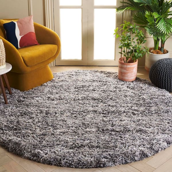 Iceland Shag 4 ft. x 4 ft. Gray/Dark Gray Abstract Distressed Round Area Rug