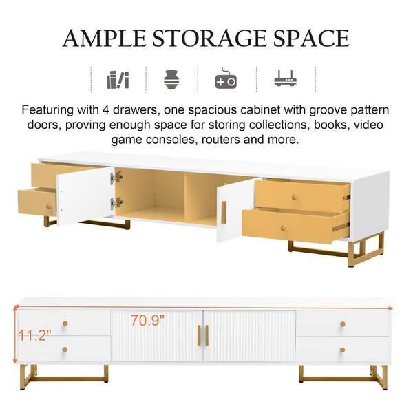 ABACA　TVボード　BR/NA Polibi Modern White TV Stand Fits TV's Up to 65 in. with Storage