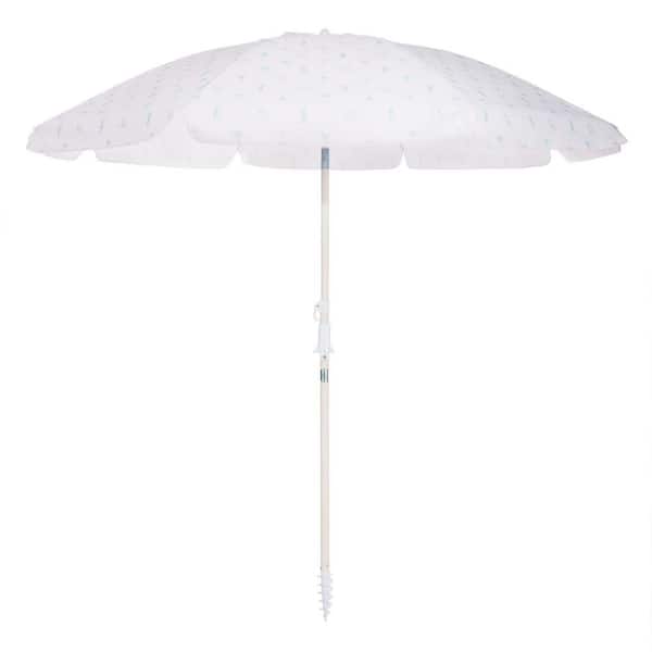 Umbrella diameter 6' 6 ft. fiberglass Beach UPF 50+ Patio Umbrella 84in tall White Green