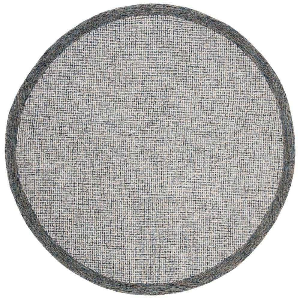 Navy and Ivory Abstract Handmade Wool Round Rug, 6' x 6'