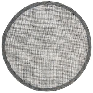 Abstract Navy/Ivory 6 ft. x 6 ft. Round Border Area Rug