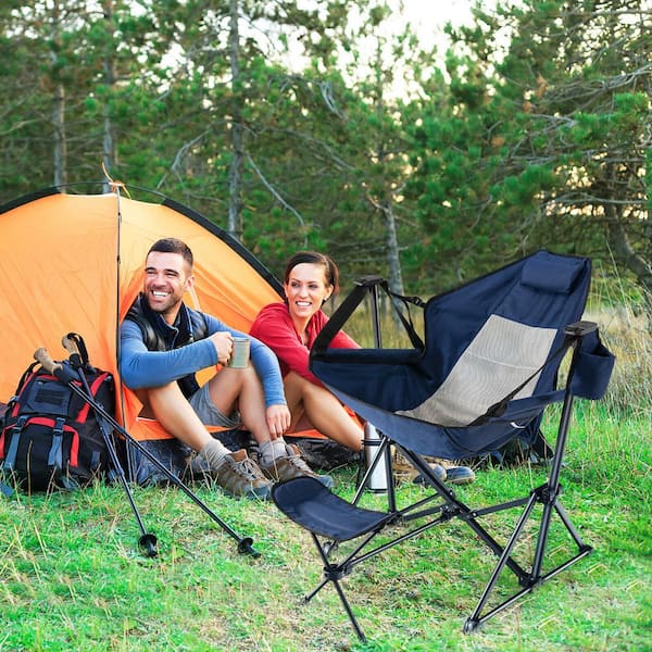 2-Piece  Hammock Camping Chair  with Retractable Footrest and  Carrying Bag for Camping Navy