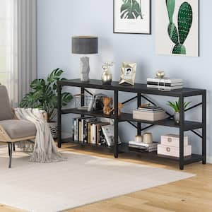 Bulgari 70.9 in. Black Console Table Sofa Table with 3-Open Storage Shelves