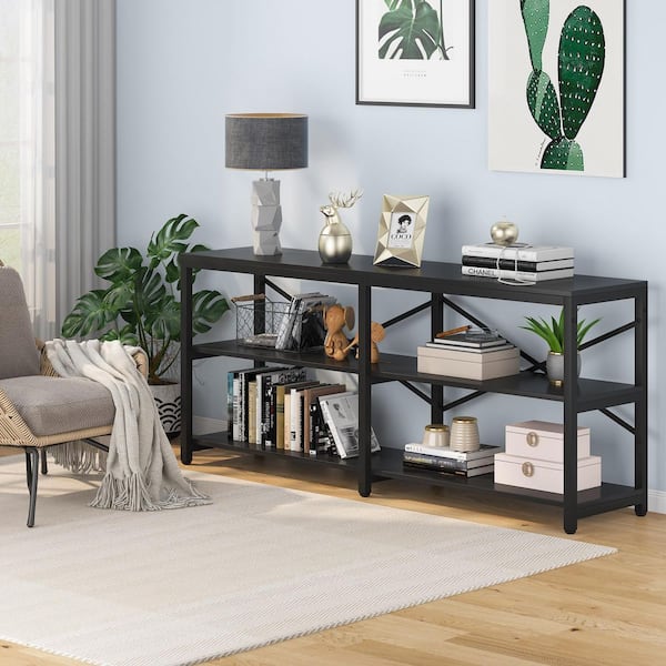 TRIBESIGNS WAY TO ORIGIN Bulgari 70.9 in. Black Console Table Sofa Table with 3-Open Storage Shelves