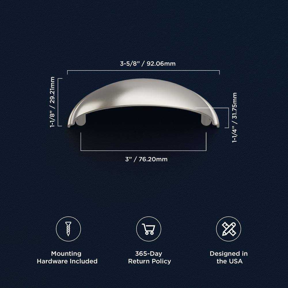 Satin Nickel Brushed Cup Drawer Pulls with Mounting Hardware