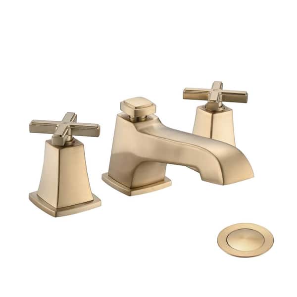 GIVING TREE 8 in. Widespread Double-Handle Bathroom Faucet Combo Kit with Drain Included and Pop Up Drain in Brushed Gold
