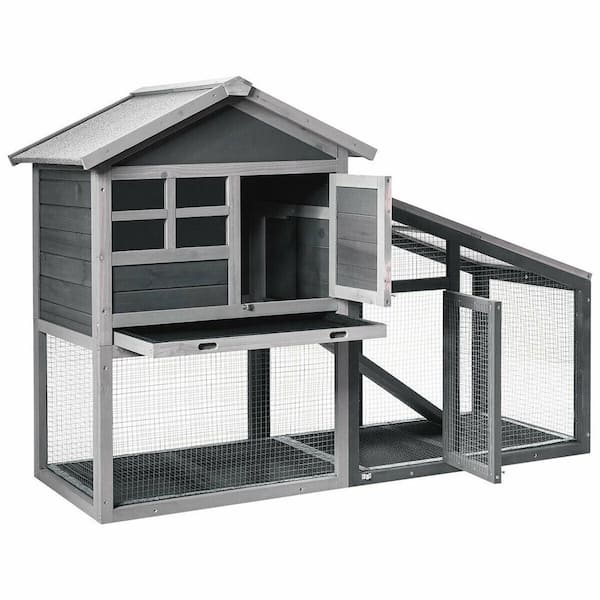 ANGELES HOME Wooden Chicken Coop with Ventilation Door and Removable Tray for Indoor and Outdoor