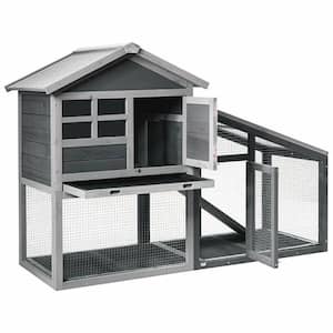 Gray Wooden Rabbit Hutch Bunny Cage Small Animal House Shelter House with Ramp and Removable Tray-Large