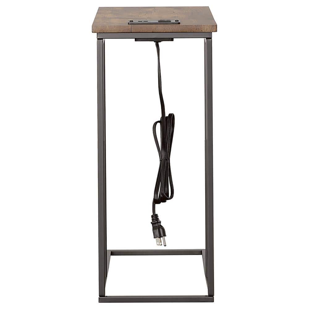 Industrial Gunmetal and Antique Brown Rectangular Snack Table with Power Outlet