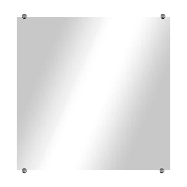 Unbranded Modern Rustic (20in. W x 20in. H) Frameless Square Wall Mirror with Brass Round Clips