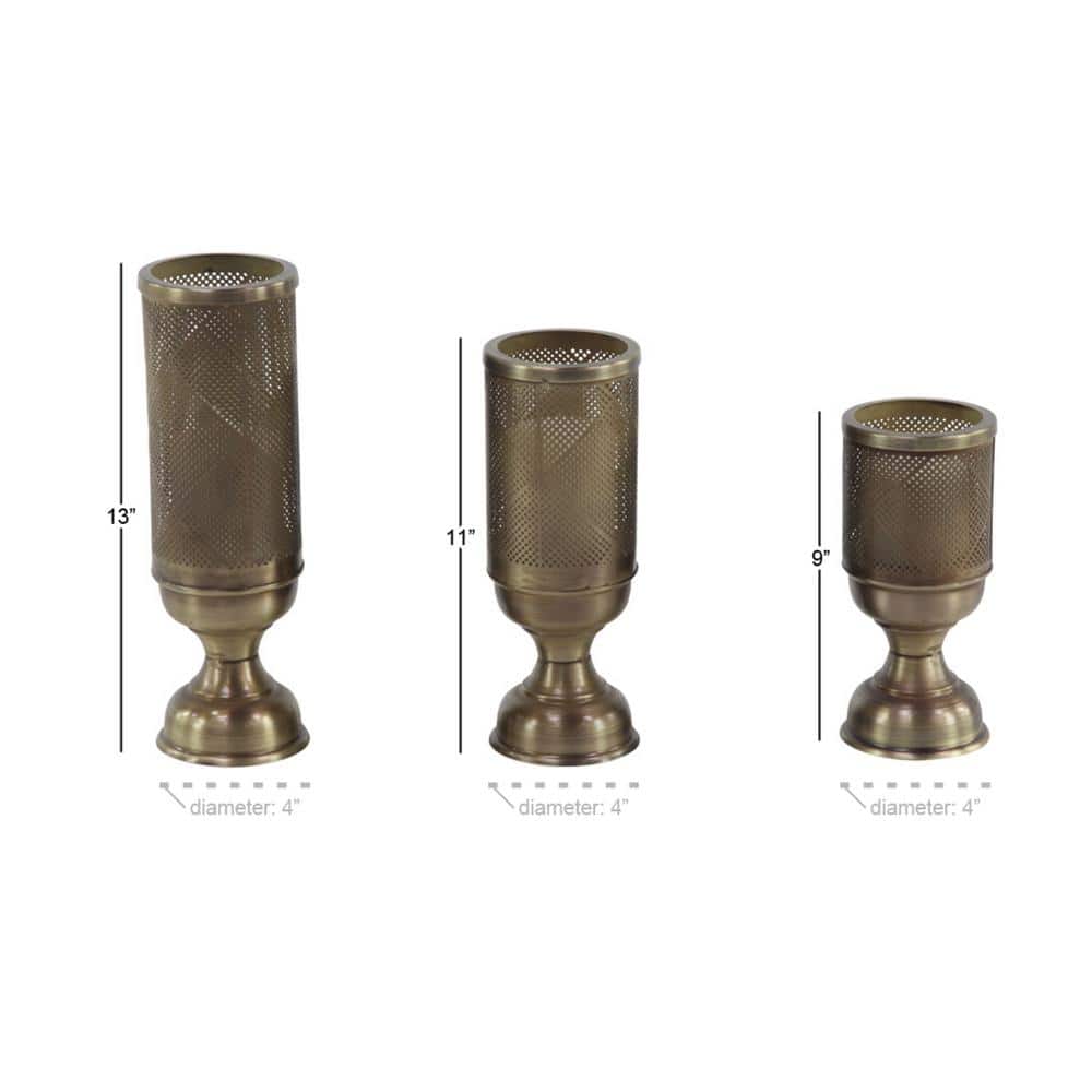 Set of 3 Gold Perforated Iron Chalice Candle Holders