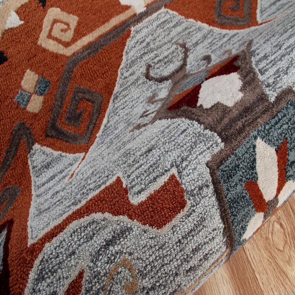 Handmade Gray Wool Southwestern Round Tufted Rug, 6 ft