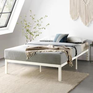 Rocky Base E 14 in. White Queen Metal Platform Bed, Patented Wide Steel Slats