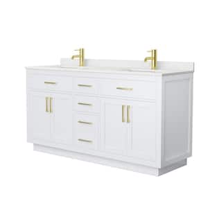 Beckett TK 66 in. W x 22 in. D x 35 in. H Double Sink Bath Vanity in White with Brushed Gold Trim Giotto Quartz Top