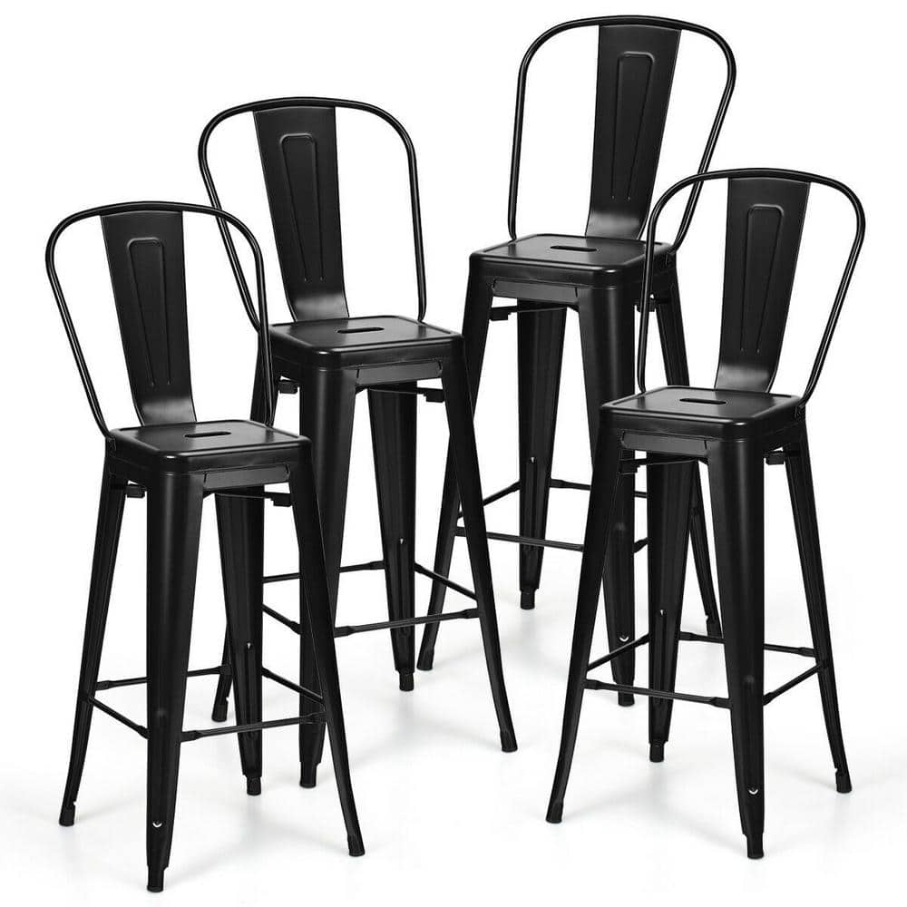FORCLOVER 4Piece Black Modern Metal Dining Chairs Industrial Side