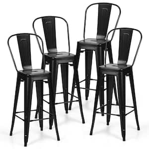 4-Piece Black Modern Metal Dining Chairs Industrial Side Chair with Removable Slat Backrest