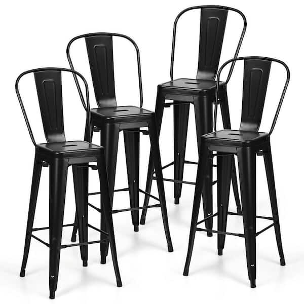 FORCLOVER 4 Piece Black Modern Metal Dining Chairs Industrial Side